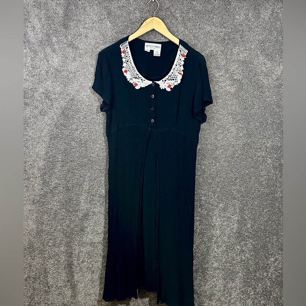 Vintage Betsys Things Dress Crochet Floral Collar Size 16P Romantic Soft Grunge